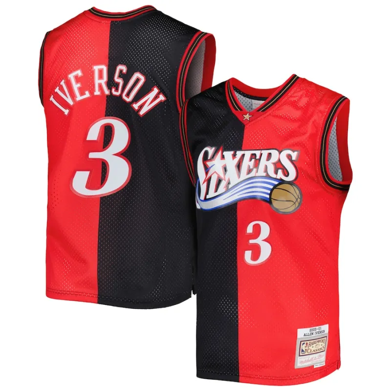 Allen Iverson Philadelphia 76ers Mitchell & Ness Hardwood Classics 2000/2001 Split Swingman Jersey - Schwarz/Rot