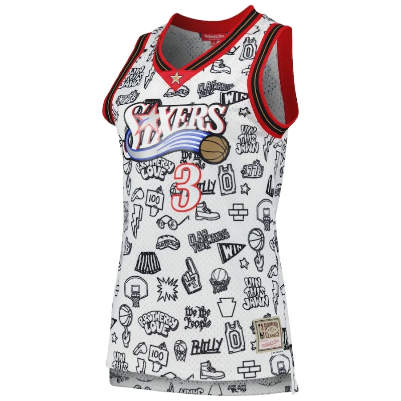 Allen Iverson Philadelphia 76ers Mitchell & Ness Women's 2000 Doodle Swingman Jersey - White
