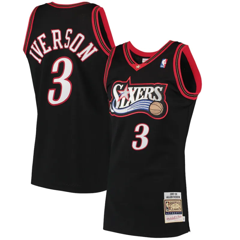 Allen Iverson Philadelphia 76ers Mitchell & Ness Maillot Authentique des Classiques Hardwood 1997/98 - Noir
