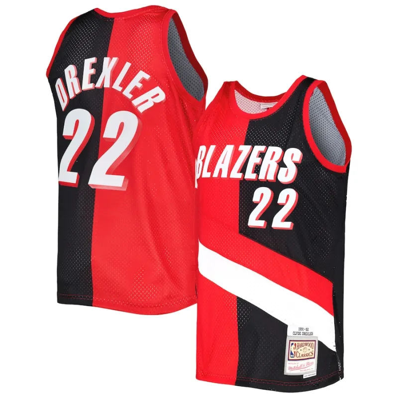 Clyde Drexler, Portland Trail Blazers, 1991/92, Rojo/Negro