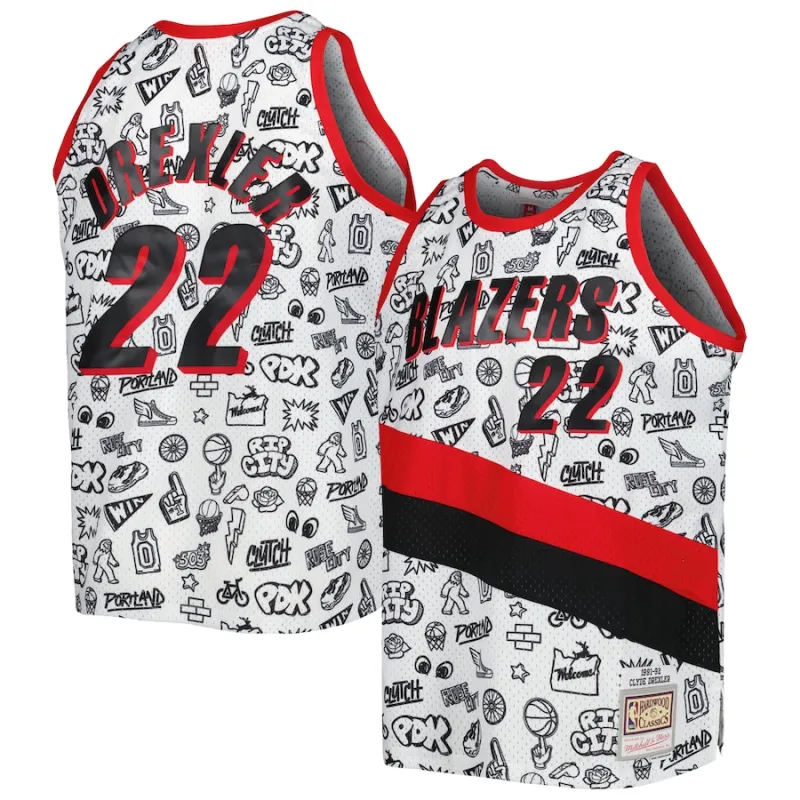 Clyde Drexler, Portland Trail Blazers, 1991/92, Weiß