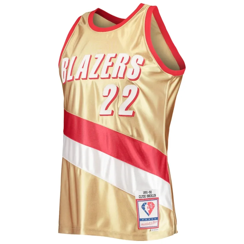 Clyde Drexler, Portland Trail Blazers, Jersey Hardwood Classics del 75º Aniversario 1991/92, Oro