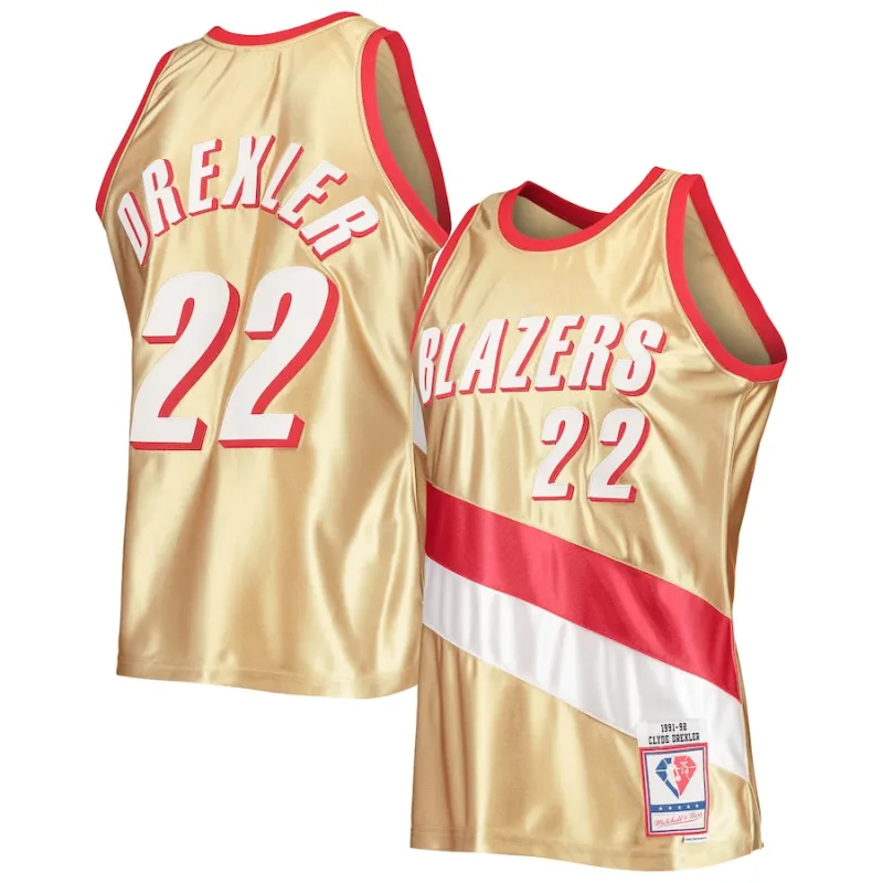 Clyde Drexler, Portland Trail Blazers, Jersey Hardwood Classics del 75º Aniversario 1991/92, Oro