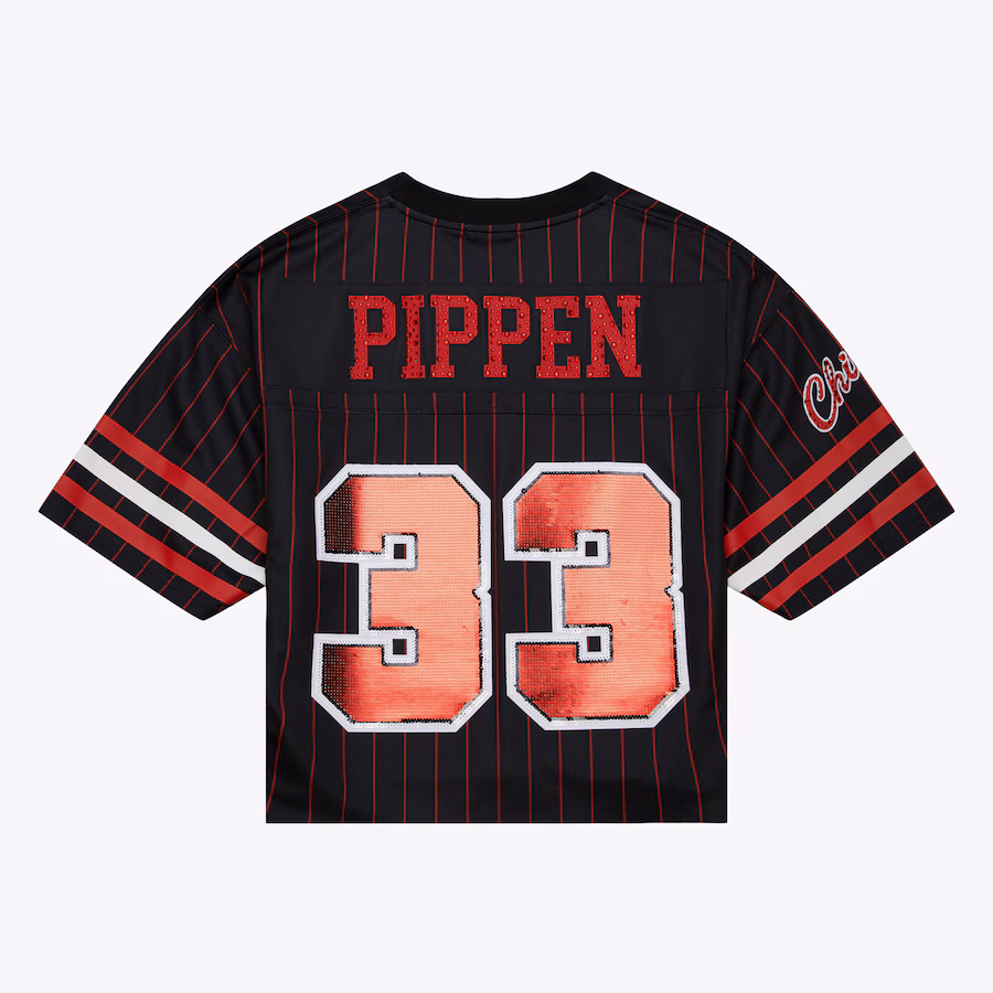 Scottie Pippen Maglia di calcio di moda accorciata per donne dei Chicago Bulls Mitchell & Ness x DANNIJO - Nero