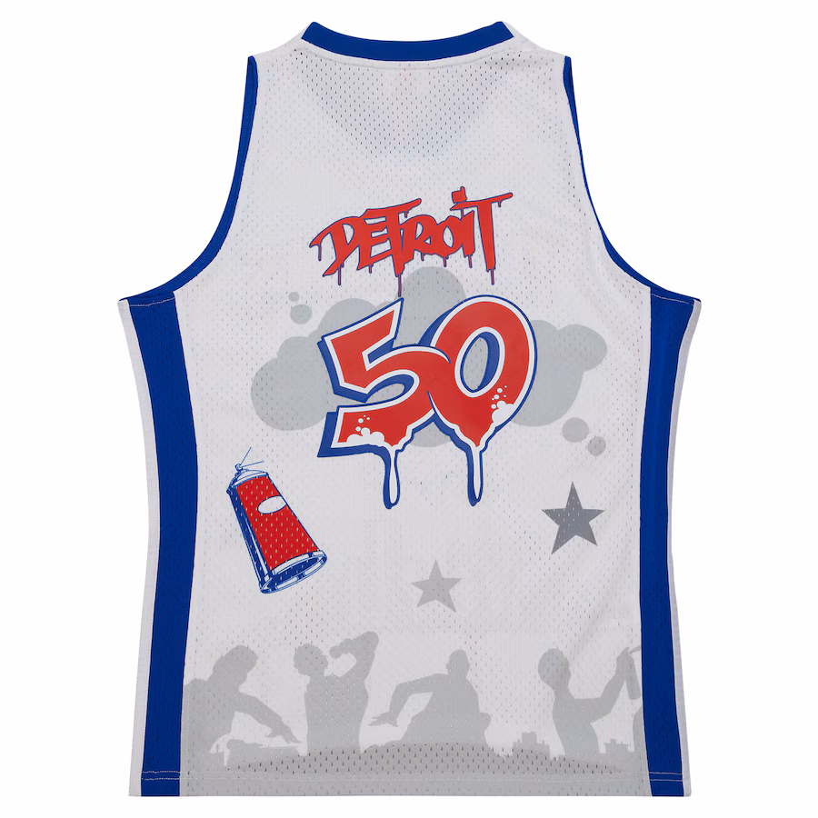 Detroit Pistons Maillot de mode Hardwood Classics de Mitchell & Ness x Tats Cru - Blanc