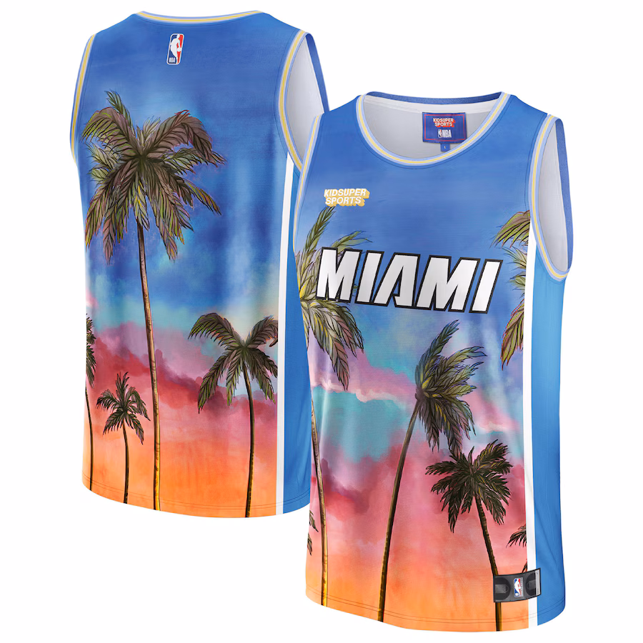 Miami Heat NBA and KidSuper Studios Unisex Hometown Jersey - Blue