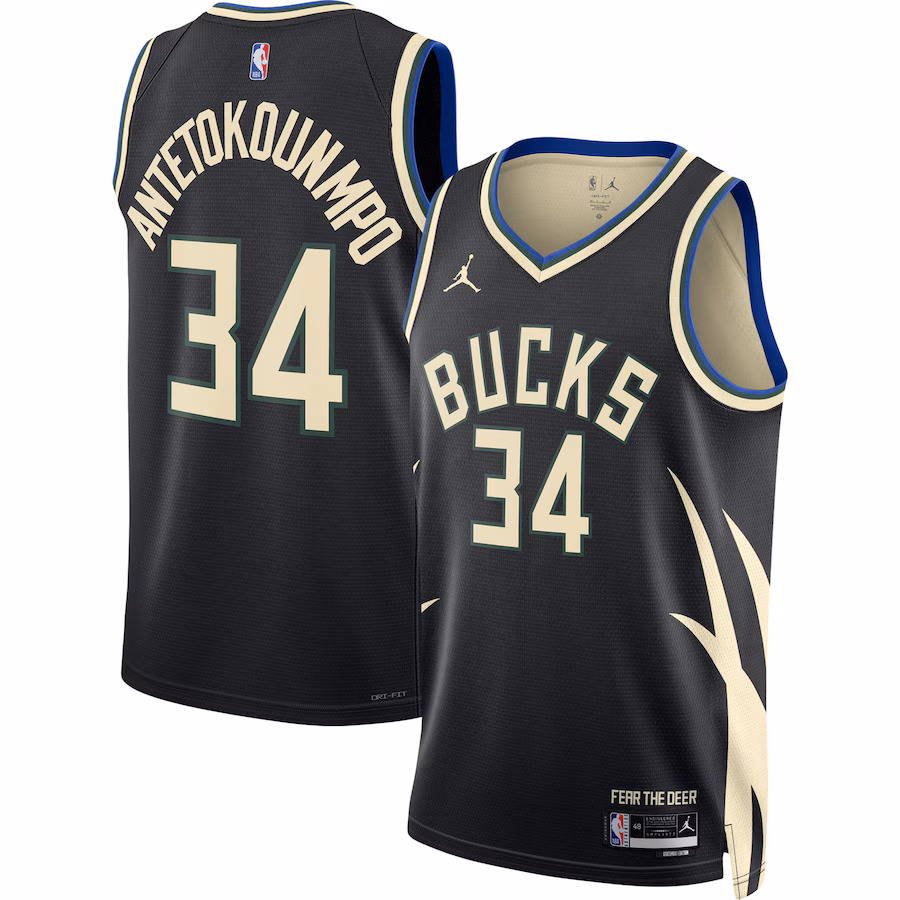 Giannis Antetokounmpo, Milwaukee Bucks Jordan Brand Männer- und Frauen-Swingman-Trikot - Statement-Edition - Schwarz