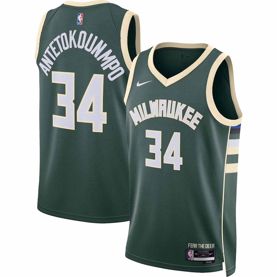 Giannis Antetokounmpo, Milwaukee Bucks Unisex Swingman-Trikot - Icon-Edition - Jägergrün