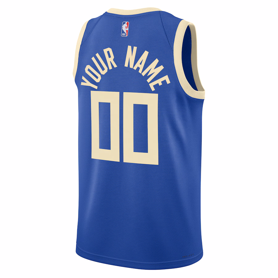 Milwaukee Bucks Maillot Swingman personnalisé unisexe pour 2024/25 - Édition Ville - Bleu royal