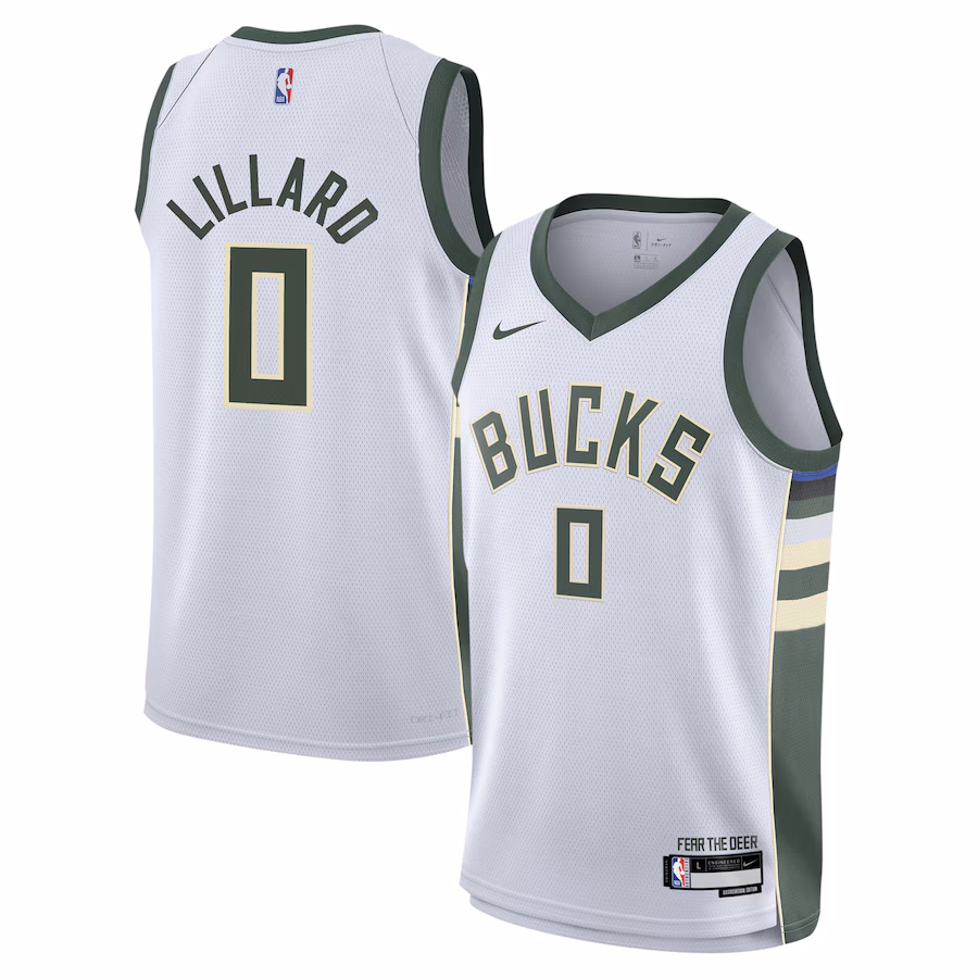Damian Lillard, Milwaukee Bucks Jugend Swingman-Trikot - Association-Edition - Weiß