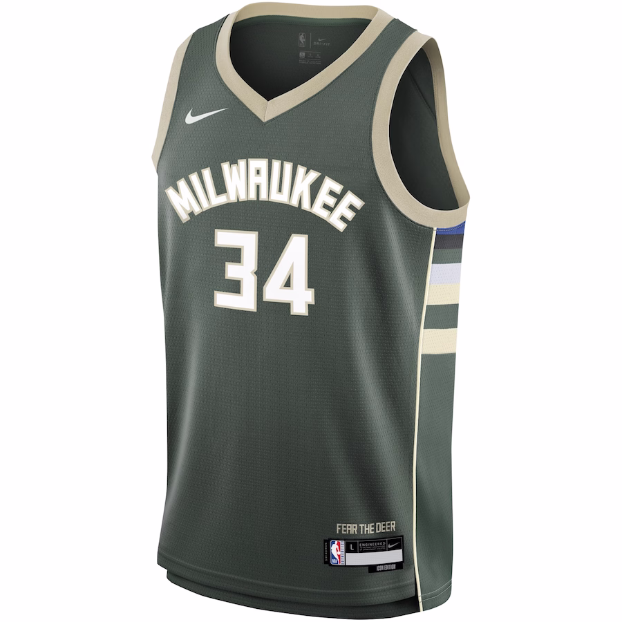 Giannis Antetokounmpo, Maglia Swingman per i giovani dei Milwaukee Bucks - Edizione Icona - Verde cacciatore