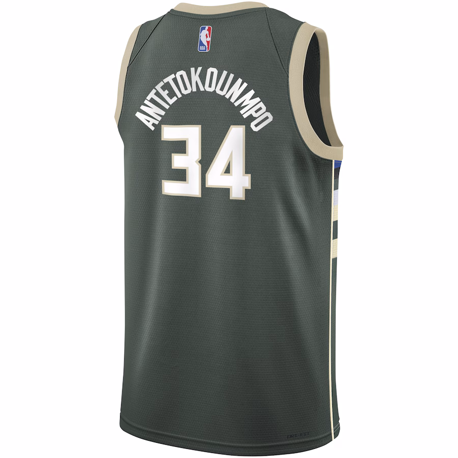 Giannis Antetokounmpo, Maglia Swingman per i giovani dei Milwaukee Bucks - Edizione Icona - Verde cacciatore