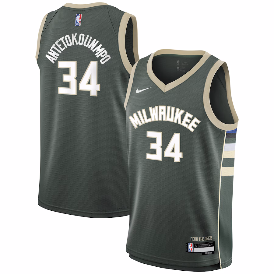 Giannis Antetokounmpo, Milwaukee Bucks Jugend Swingman-Trikot - Icon-Edition - Jägergrün
