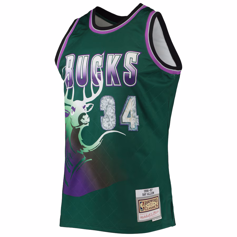 Maillot Diamond NBA 75e anniversaire Hardwood Classics Mitchell & Ness Milwaukee Bucks Ray Allen 1996/97