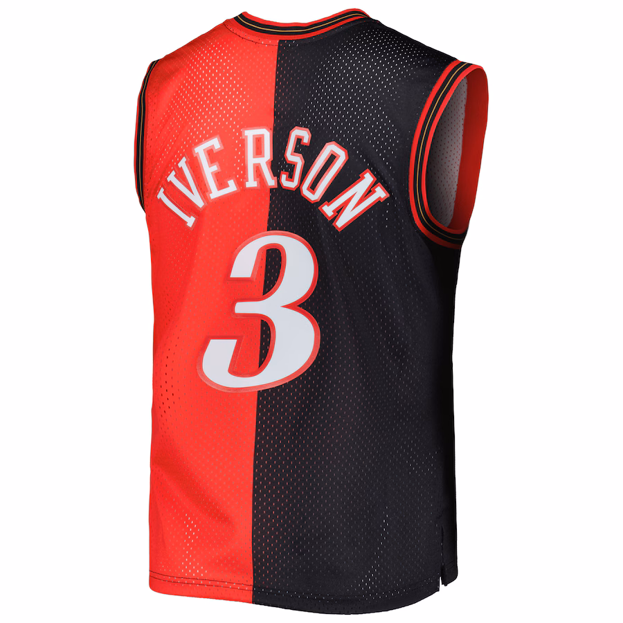 Allen Iverson Philadelphia 76ers Mitchell & Ness Hardwood Classics 2000/2001 Split Swingman Jersey - Schwarz/Rot