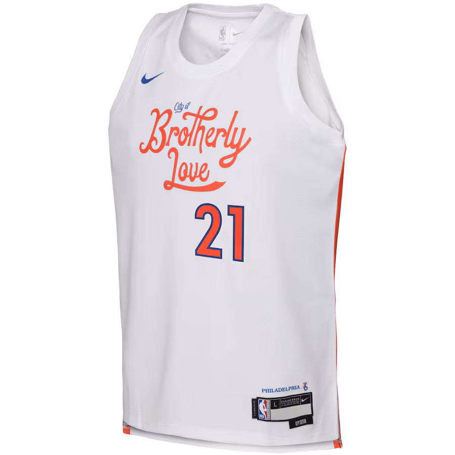 Joel Embiid Philadelphia 76ers Maglia Swingman per Giovani della Stagione 2022/23 - Edizione Città - Bianco