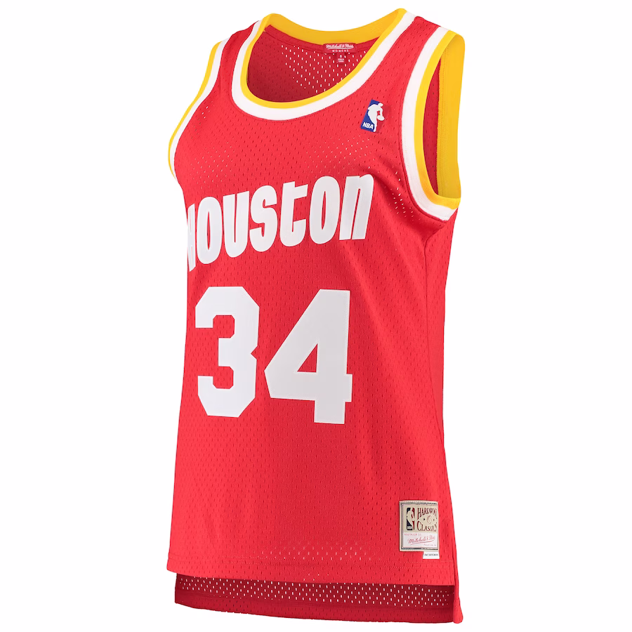 Hakeem Olajuwon, Houston Rockets, Women's 1993/94 Classic Cruiser Fan Jersey, Red