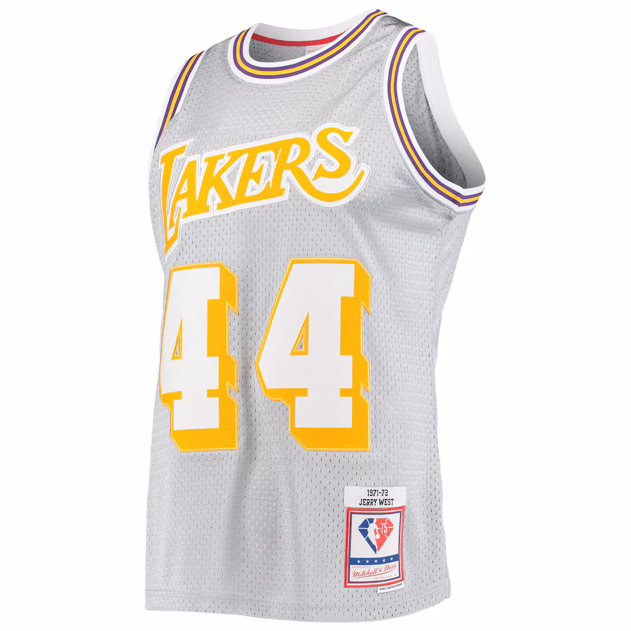 Jerry West, Los Angeles Lakers, 75. Jahrestag 1971/72 Classic Holzstruktur, Silber