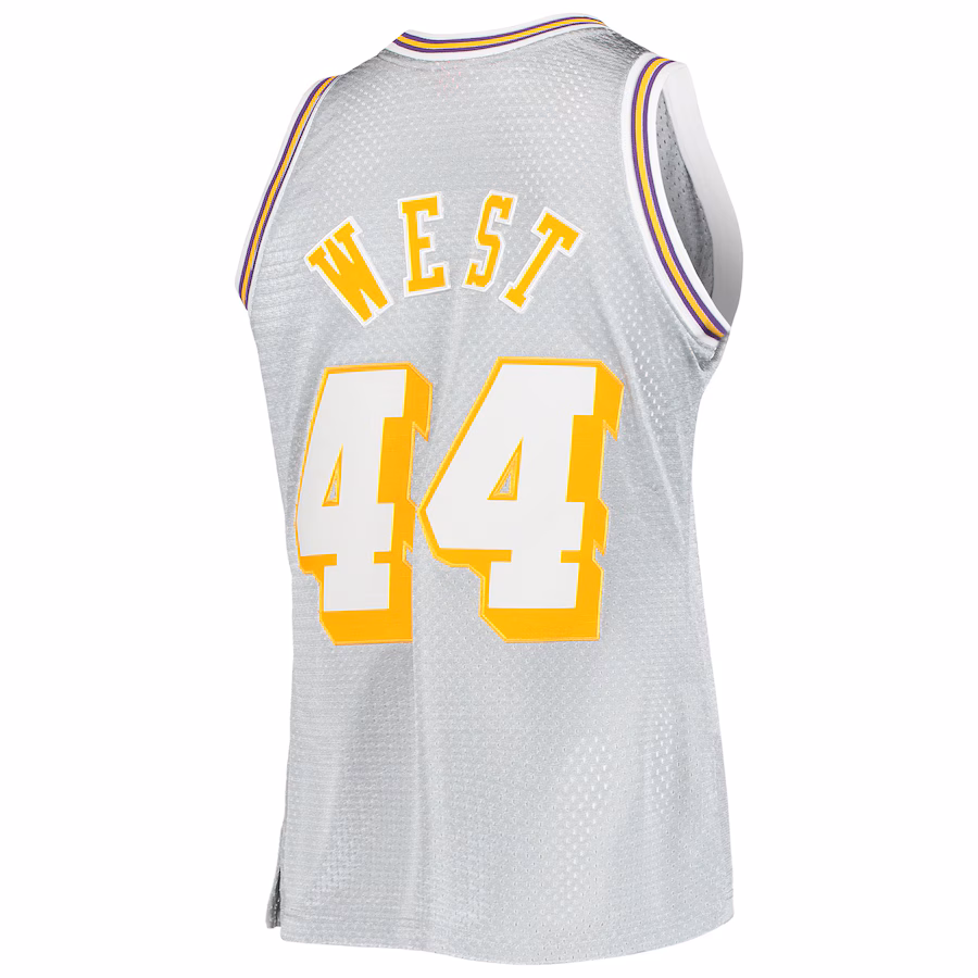 Jerry West, Los Angeles Lakers, 75. Jahrestag 1971/72 Classic Holzstruktur, Silber