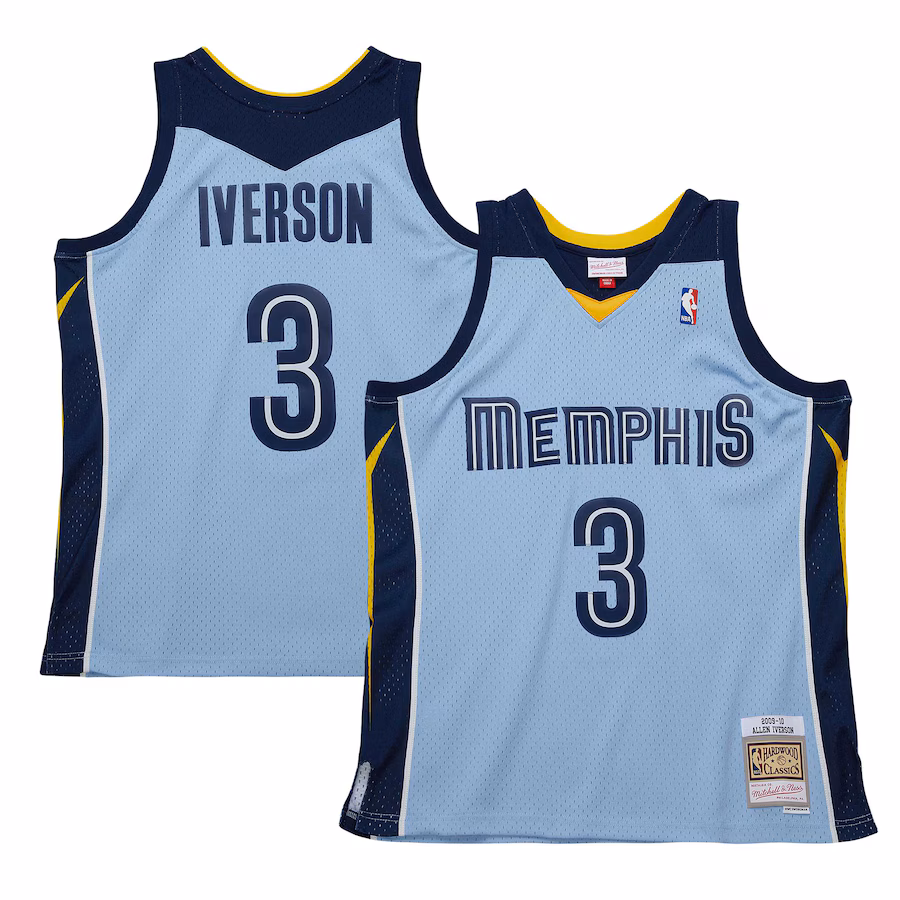 Camiseta Allen Iverson de los Memphis Grizzlies 2009/10 edición Hardwood Classics azul claro