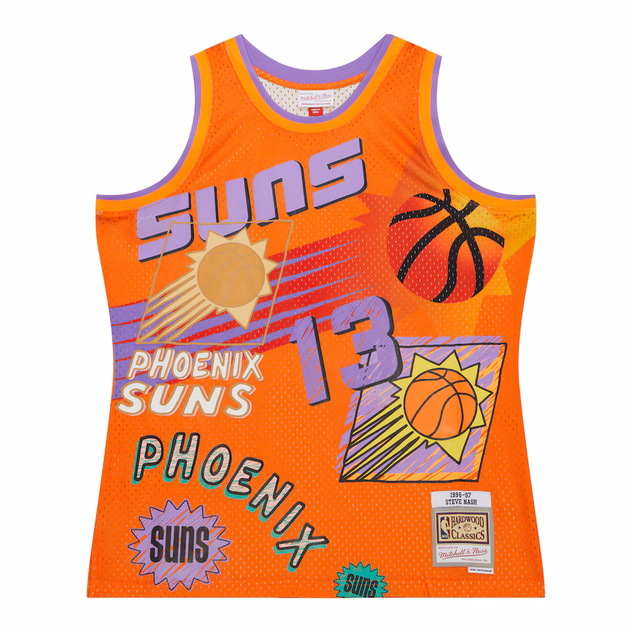 Maglia Swingman Sidewalk Sketch 1996/97 di Steve Nash per i Phoenix Suns di Mitchell & Ness - Arancione