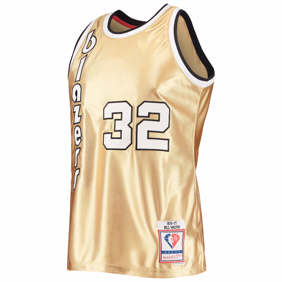 Bill Walton, Portland Trail Blazers, Jersey classique rétro 1976/77 pour le 75e anniversaire, Or