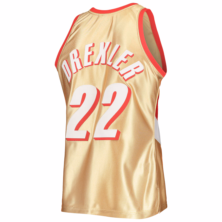 Clyde Drexler, Portland Trail Blazers, Jersey Hardwood Classics del 75º Aniversario 1991/92, Oro