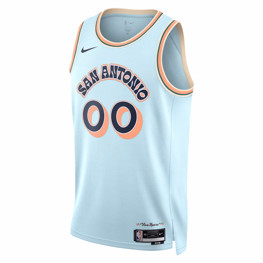 San Antonio Spurs 2024/25 Maillot personnalisé unisexe, Édition ville, Bleu clair